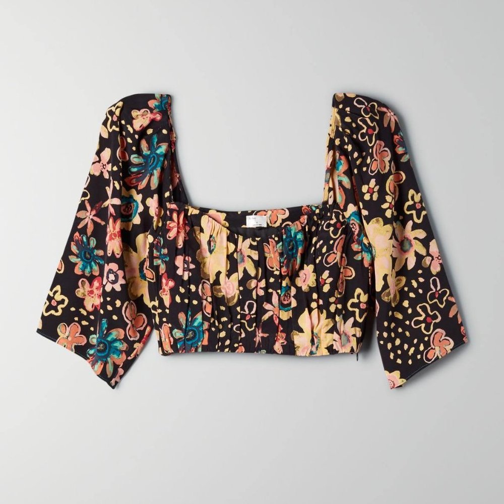 Wilfred Le Fou Samba Dark Floral Silk Cropped Blouse
